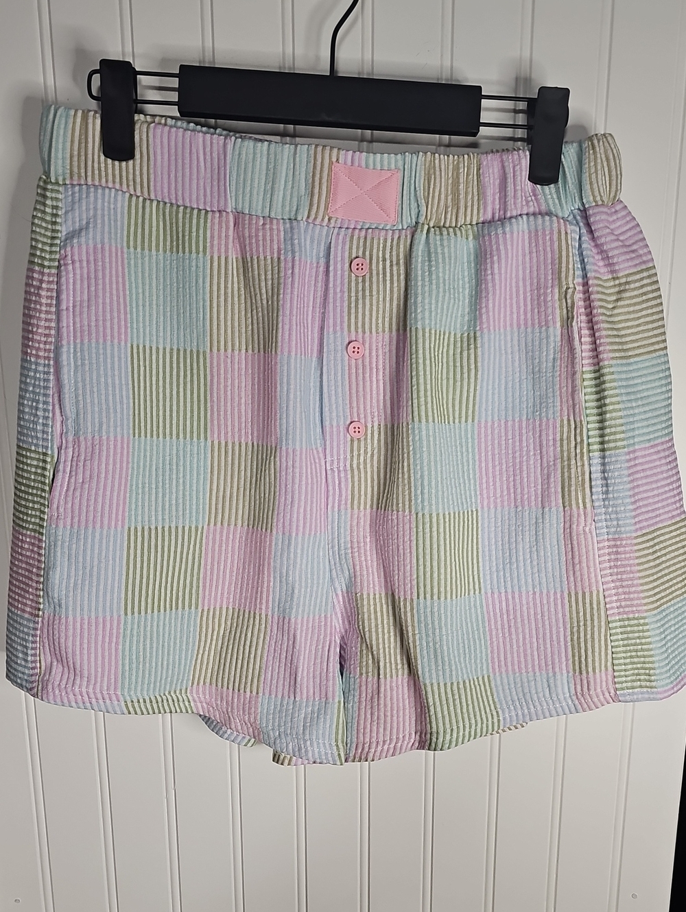 Pastel Check Seersucker Bermuda Shorts in Pink, Blue & Green